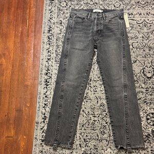 Men's gray denim Straight Jeans with front seam details